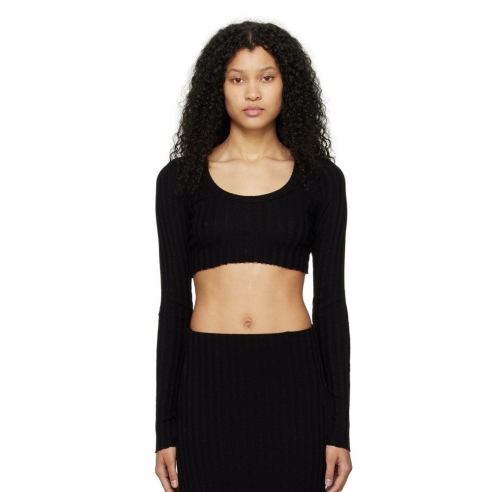 NEW‎ Cotton Citizen Capri Crop Long Sleeve Tee Navy Blue Rib Medium